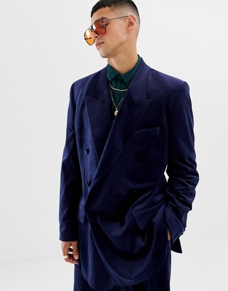 ASOS DESIGN slouchy double breasted suit jacket in navy velvet