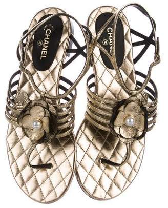 Chanel Metallic Camellia Sandals