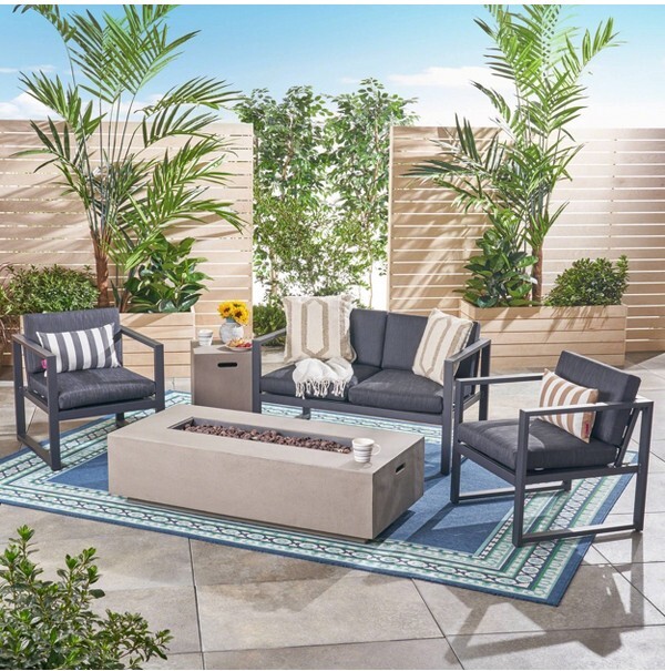 Christopher Knight Home Navan5pcAluminumChatSetwithFirePit-DarkGray/Black/LightGray-ChristopherKnightHome