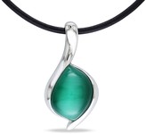 Thumbnail for your product : Cat Eye Emerald Green Silver Pendant Rhodium plating & Black Cord