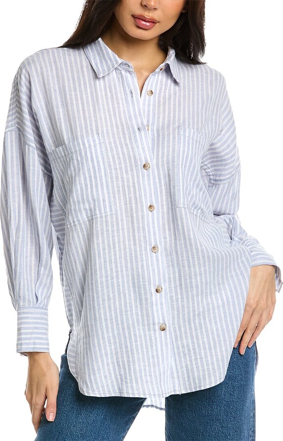 Bella Zoe Button Down LinenBlend Shirt ShopStyle Tops