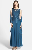 Thumbnail for your product : Alex Evenings Lace Bodice Chiffon Gown & Shawl