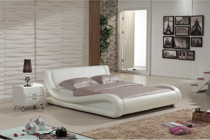 US Pride Furniture Dona Contemporary Faux Leather Platform Bed, Ivory, Eastern King, B8053-EK