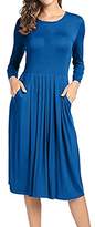 Thumbnail for your product : FAVOLOOK Women's Pleated A-Line Dress Solid Color 3/4 Sleeves Shift Dress with Front Pockets