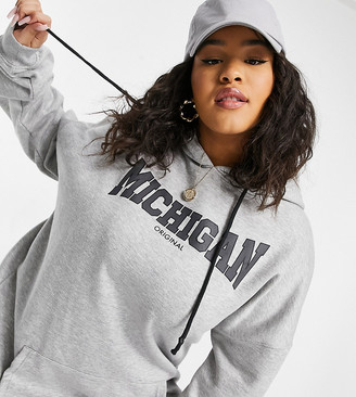 Public Desire Curve oversized hoodie with Michigan slogan in heather gray