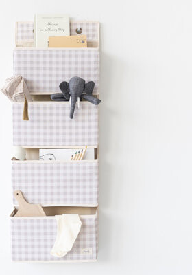 3 Sprouts Recycled Fabric Over The Door Organizer - Gingham Beige