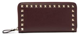 Valentino Rockstud Leather Continental Wallet - Womens - Burgundy