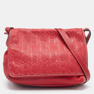 Pre-owned Ch Carolina Herrera Red Monogram Leather Horizontal Shopper Tote