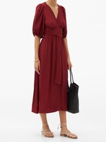 Thumbnail for your product : Three Graces London Fiona Puff-sleeve Midi Wrap Dress - Dark Red