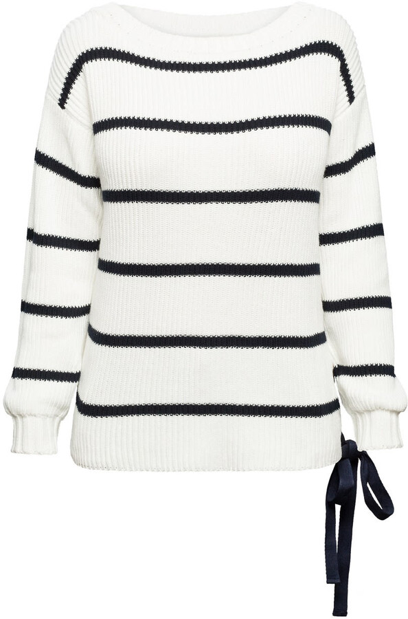 Rumour London Monaco Striped Cotton Sweater With Metal Eyelets In