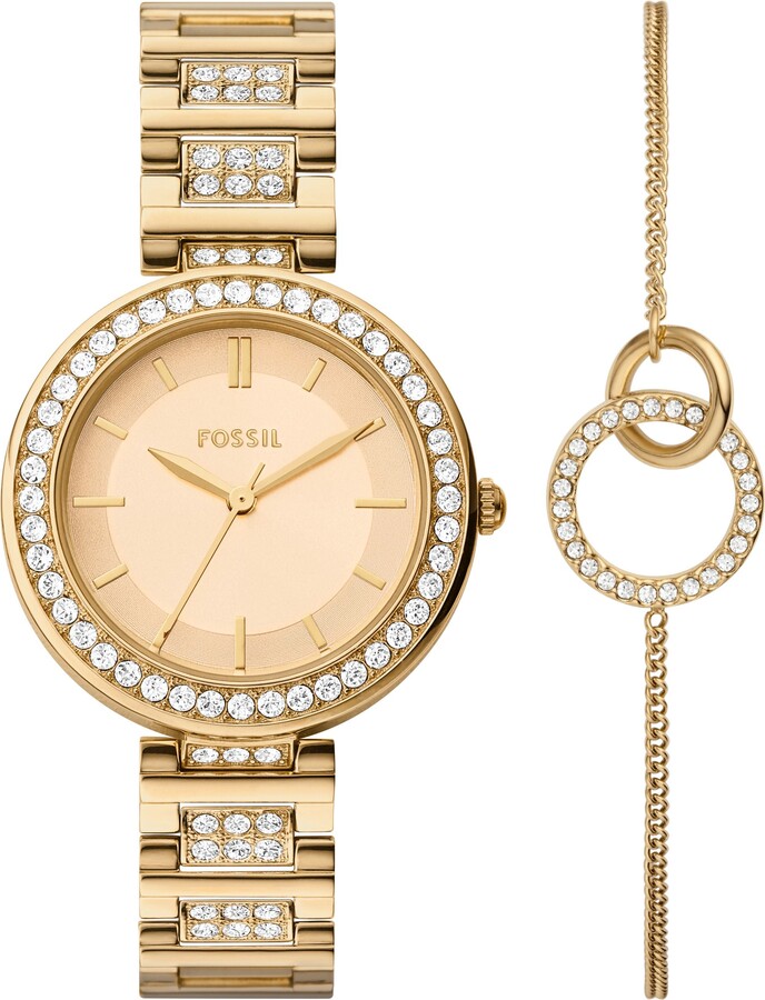 Women's Karli Three-Hand, Gold-Tone Alloy Watch and Bracelet Set