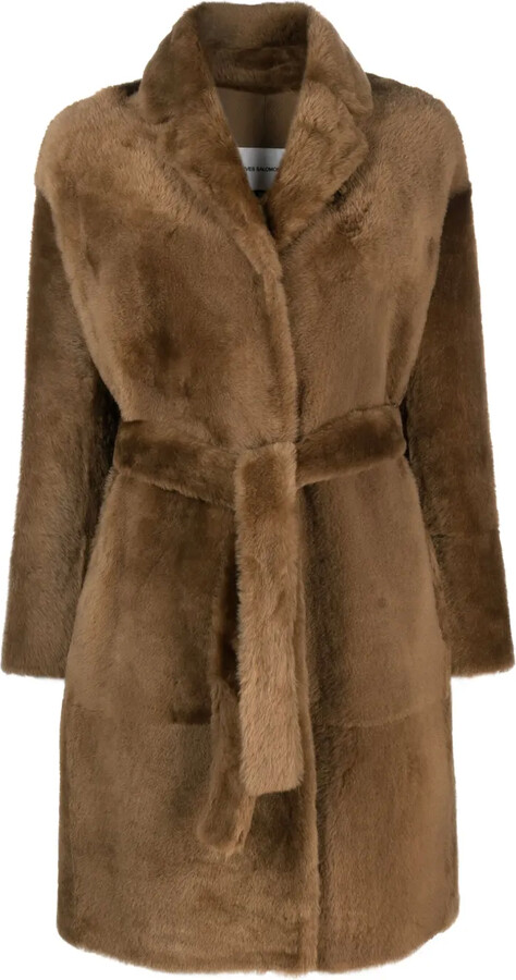 Yves Salomon Shearling Belted Single-Breasted Coat