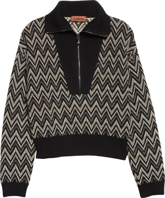Missoni Women's Textured Chevron Wool Blend Half Zip Sweater