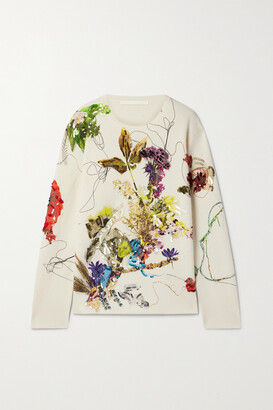 Jason Wu Collection Sequin-embellished Floral-print Merino Wool And Cashmere-blend Sweater