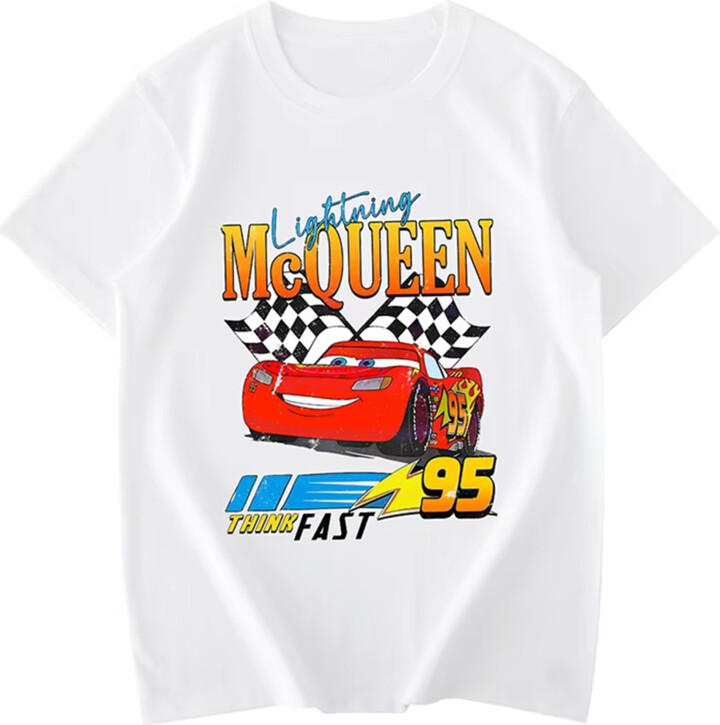 Miniso/Name Excellence Superior Products Lightning McQueen Disney Cars Cartoon T-shirt Valentines Gift New Summer Unisex Tops Hot Sale Faddish Casual Couple Tee