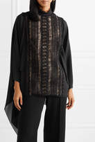Thumbnail for your product : Elie Saab Cape-back Cotton-blend Lace And Georgette Turtleneck Blouse - Black