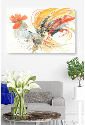 Red Barrel Studio Rooster Colorful On White Red Orange Yellow Country Farm Animal