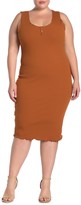 Thumbnail for your product : Planet Gold Ribbed Knit Henley Bodycon Dress (Plus Size)
