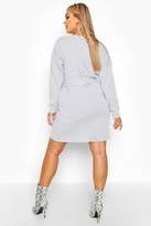 Thumbnail for your product : boohoo Plus Knitted Off The Shoulder Wrap Dress