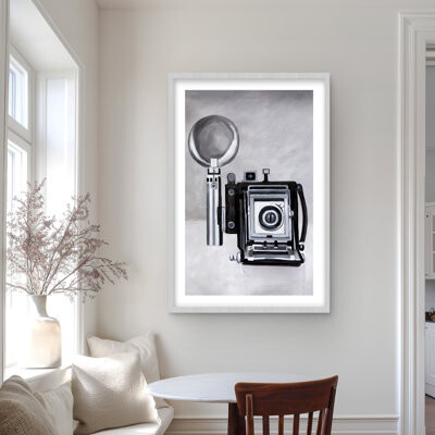 Lark Manor Antique Camera - Gray Man Cave Framed Matted Print Decor