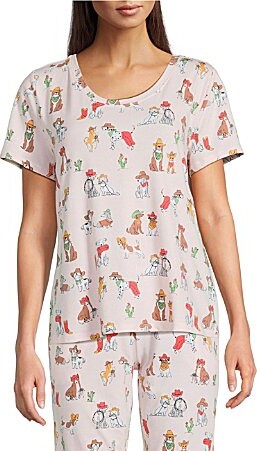 Western Dogs Print Short Sleeve Scoop Neck Coordinating Sleep Top
