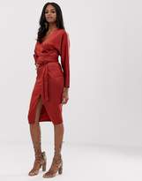 Thumbnail for your product : ASOS Design DESIGN midi dress with batwing sleeve and wrap waist in satin