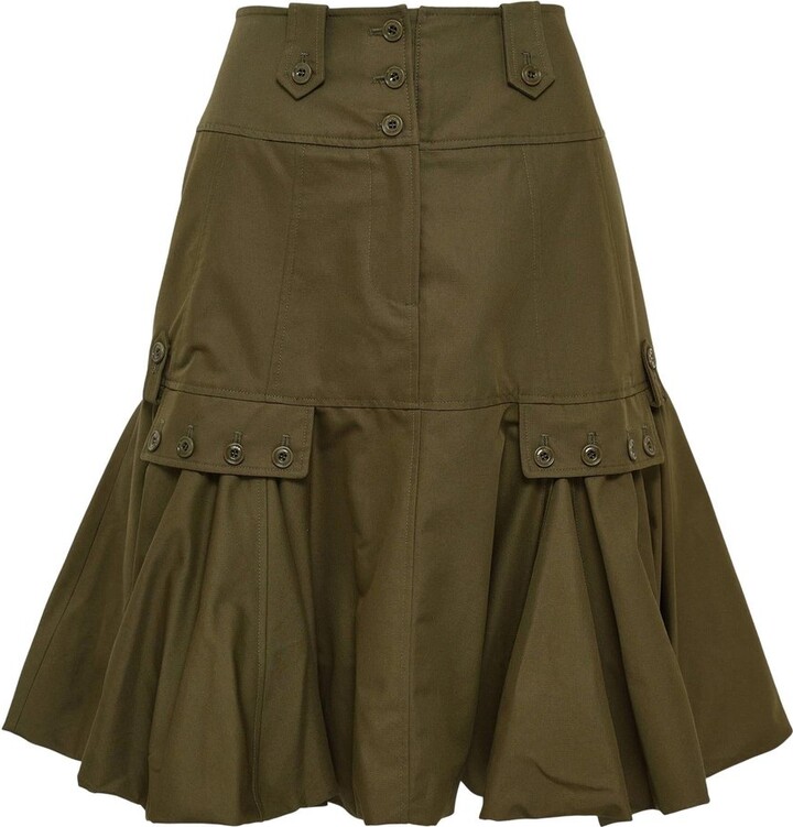 Rokh Pleated-Hem Buttoned Midi Skirt