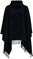 High Neck Wool Blend Black Cape With  