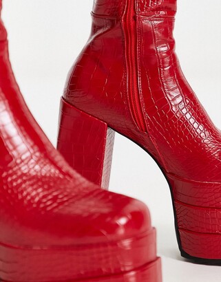 Lamoda platform boot in red croc - ShopStyle