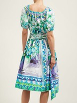 Thumbnail for your product : Prada Flowerpot-print Cotton Midi Dress - Blue Multi