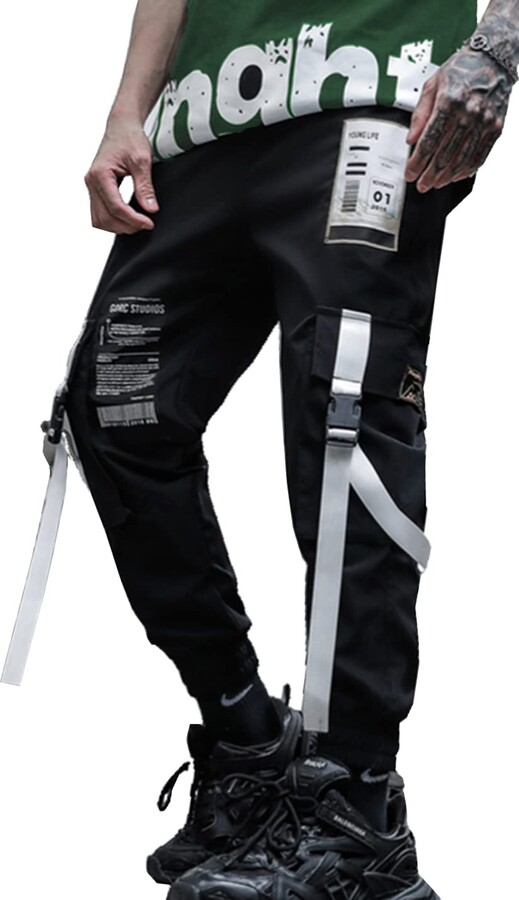 Ambcol Mens Stylish Hip Hop Joggers Techwear Cargo Pants Streetwear