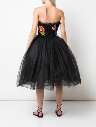 Carolina Herrera Strapless Floral-Embroidered Dress