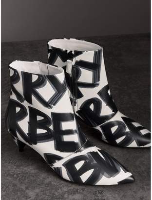 Burberry Graffiti Print Leather Ankle Boots