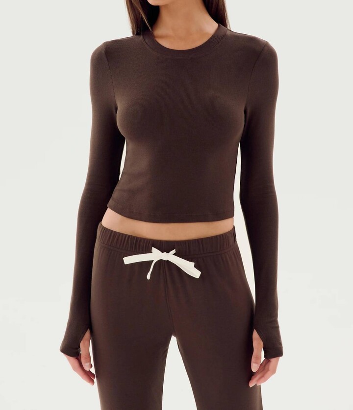 Splits59 Louise Rib Long Sleeve Top In Brown