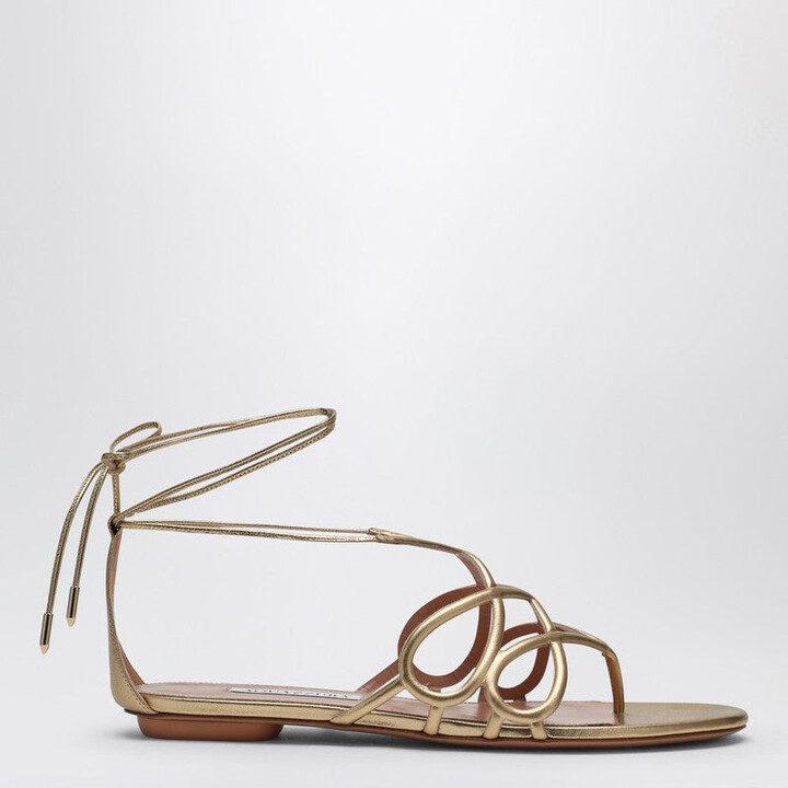Aquazzura Low Gold Leather Sandal
