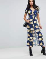Thumbnail for your product : ASOS Tall TALL City Maxi Tea Dress with V Neck and Button Detail in Blue Floral Print