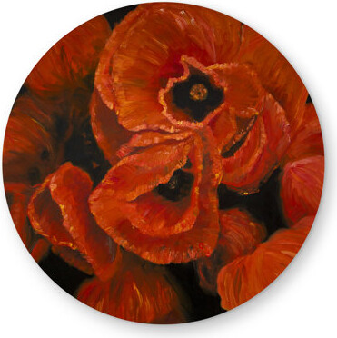 Begin Edition International Inc. Poppy Bouquet - Red Round Outdoor Rug for Bedroom Decor
