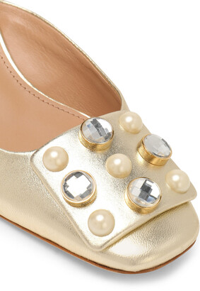 Tory Burch Embellished Metallic Leather Mules