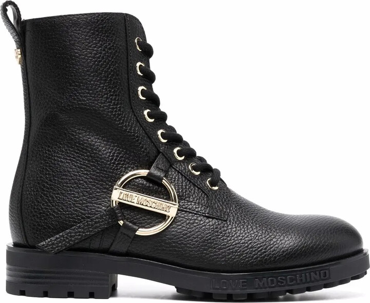 Love Moschino Logo-Plaque Lace-Up Boots