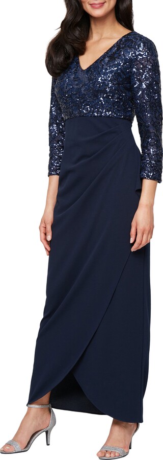 SL Fashions Sequin Bodice Scuba Crepe Mixed Media Gown