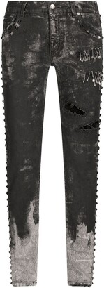 Dolce & Gabbana Distressed Studded Slim-Fit Jeans