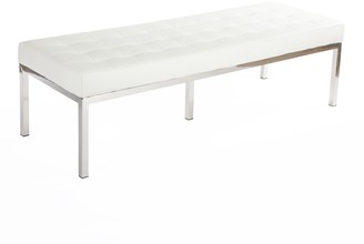The Well Appointed House Rothman Polished Chrome Bench with White Leather Square Tufted Upholstered Seat