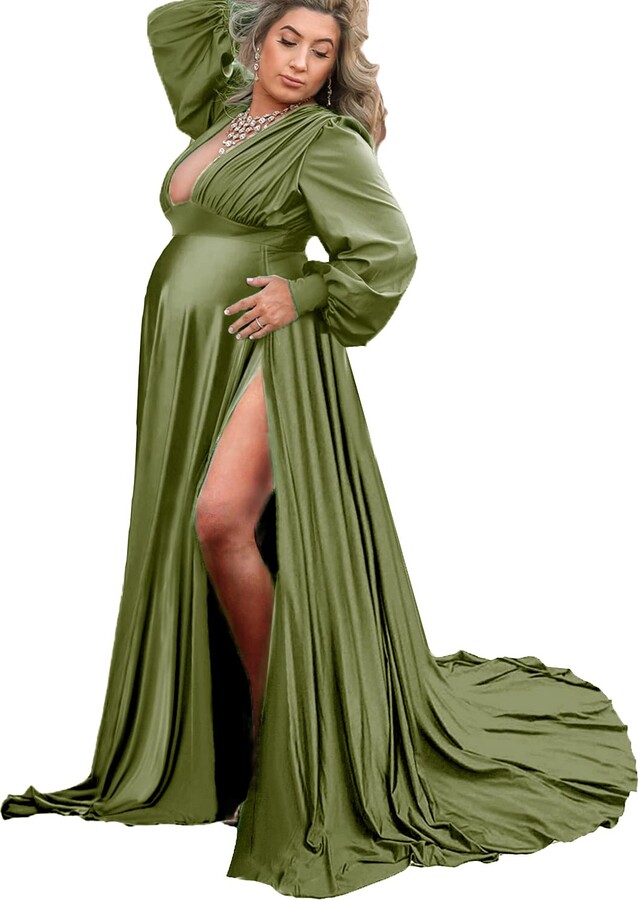 Dedysler Maternity Photoshoot Dress Long Sleeve Maxi Maternity Gown