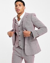 Thumbnail for your product : ASOS DESIGN wedding super skinny wool mix suit jacket in burgundy puppytooth