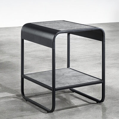Latitude Run Metal Frame Rectangular End Table With Concrete Gray And Black Visuals Open Compartment For Storage Of Small Decor Pieces 16.19 In Depth 18.14 Widt