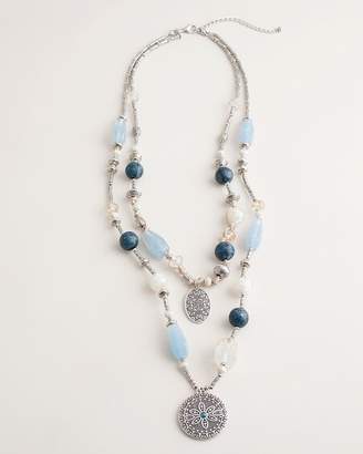 Chico's Chicos Convertible Blue and Silver-Tone Beaded Multi-Strand Necklace