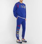 Thumbnail for your product : Versace Tapered Logo-Embroidered Fleece-Back Cotton-Jersey Sweatpants - Men - Blue