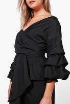Thumbnail for your product : boohoo Amelia Frill & Tie Crop With Woven Trouser Co-Ord