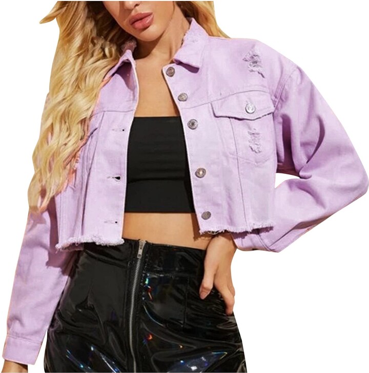 Purple Denim Jacket Outfit Cropped Lilac Jacket Cropped Denim