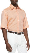 Thumbnail for your product : Brioni Short-Sleeve Button-Down Linen Shirt, Coral